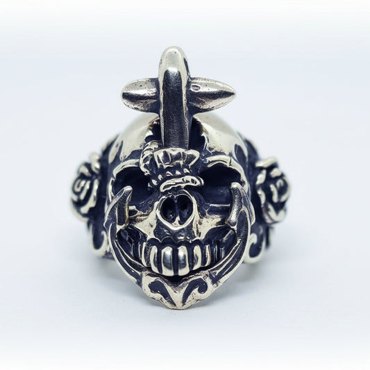 Skull with Anger Sterling Silver and Bronze Combination Ring