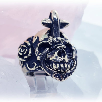 Skull with Anger Sterling Silver and Bronze Combination Ring
