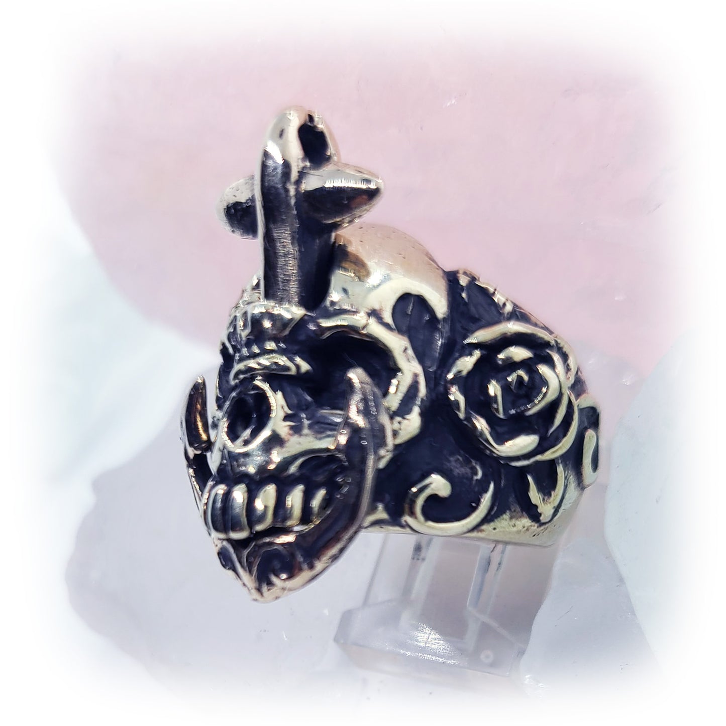 Skull with Anger Sterling Silver and Bronze Combination Ring