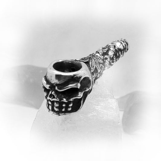 Skulls in Fires Sterling Silver Smoking Pipe