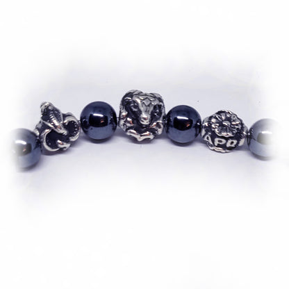 Snake Birth Year Zodiac, Birth Months, Birth Month Flower Silver Hematite and Black Onyx Beads Bracelet