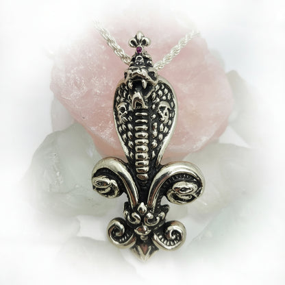 Snake Cobra Fleur-De-Lis Sterling Silver Pendant
