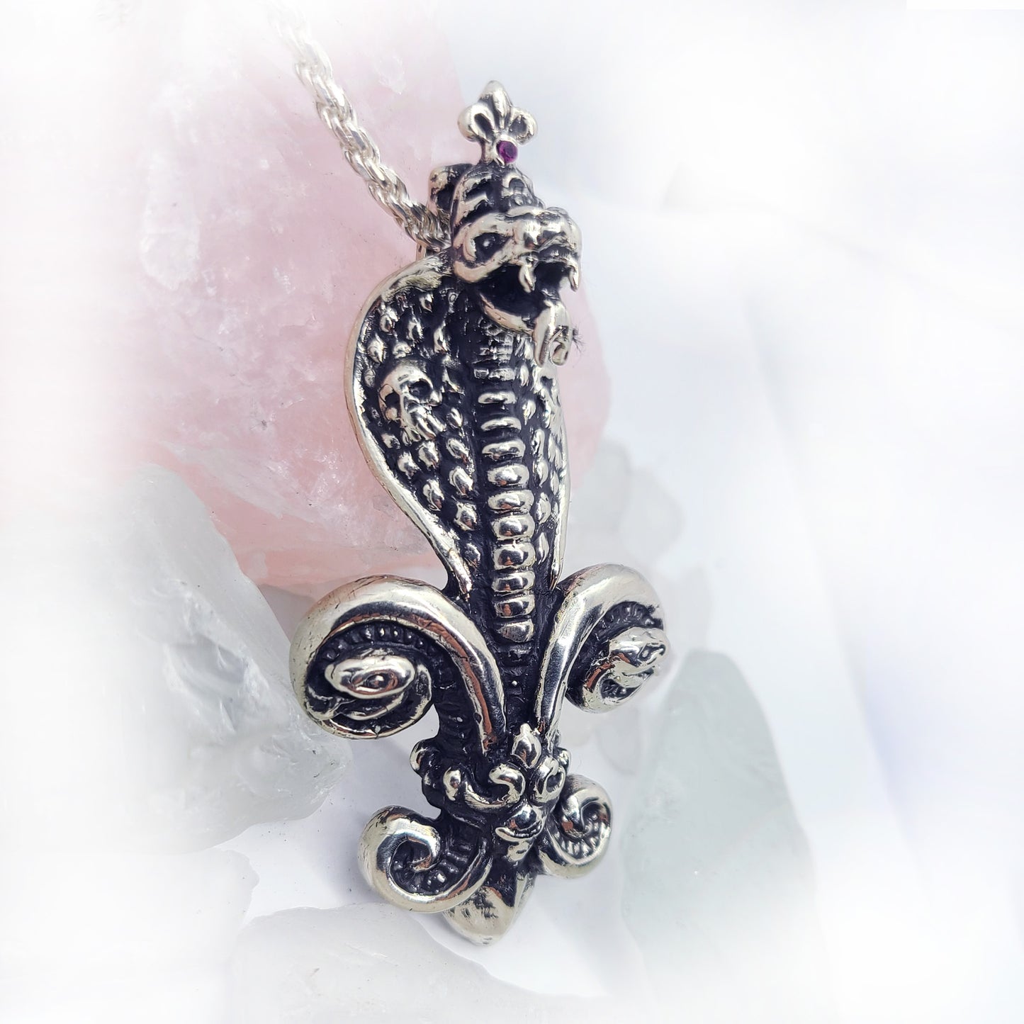 Snake Cobra Fleur-De-Lis Sterling Silver Pendant