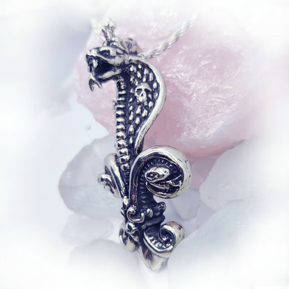 Snake Cobra Fleur-De-Lis Sterling Silver Pendant