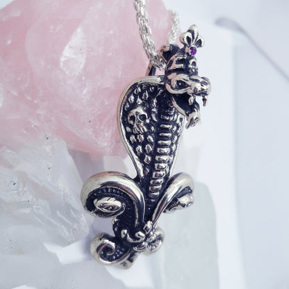 Snake Cobra Fleur-De-Lis Sterling Silver Pendant