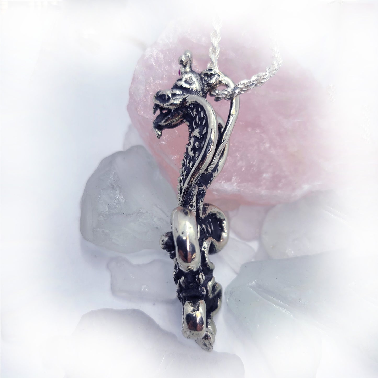 Snake Cobra Fleur-De-Lis Sterling Silver Pendant