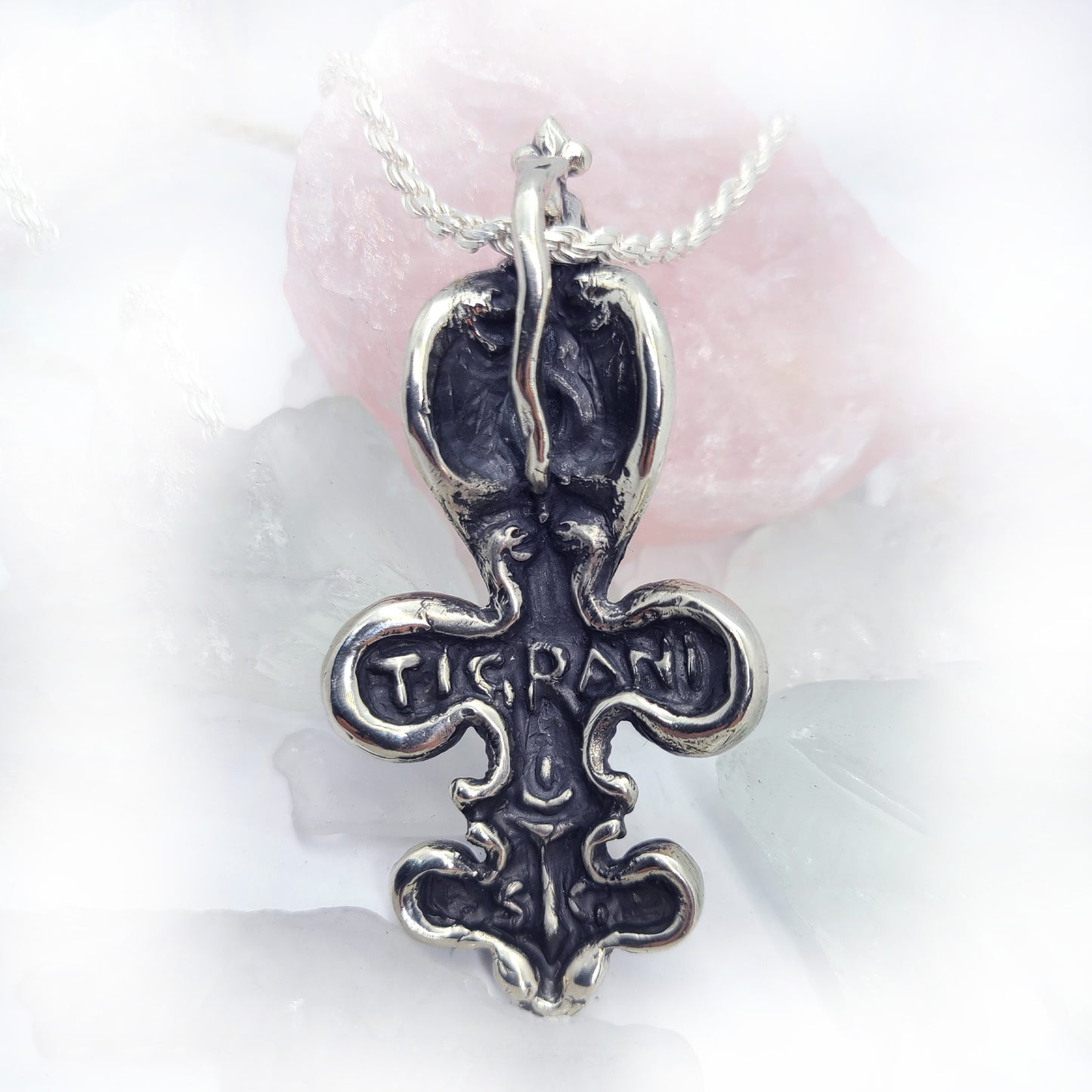 Snake Cobra Fleur-De-Lis Sterling Silver Pendant