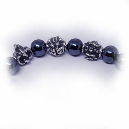 Snake Birth Year Zodiac, Birth Months, Birth Month Flower Silver Hematite and Black Onyx Beads Bracelet