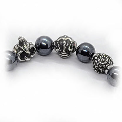 Snake Birth Year Zodiac, Birth Months, Birth Month Flower Silver Hematite and Black Onyx Beads Bracelet