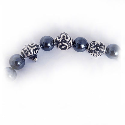 Snake Birth Year Zodiac, Birth Months, Birth Month Flower Silver Hematite and Black Onyx Beads Bracelet