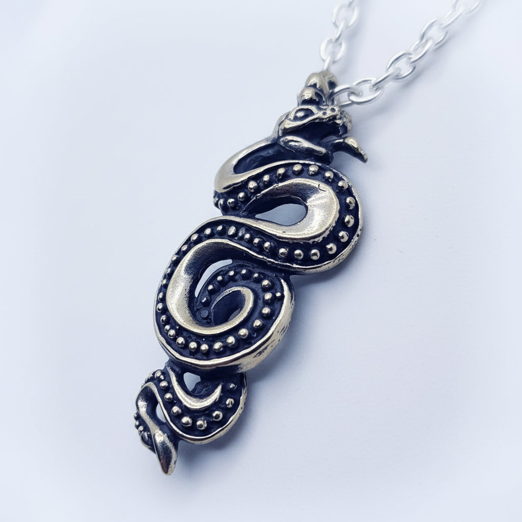 Snake Slithering Sterling Silver Pendant