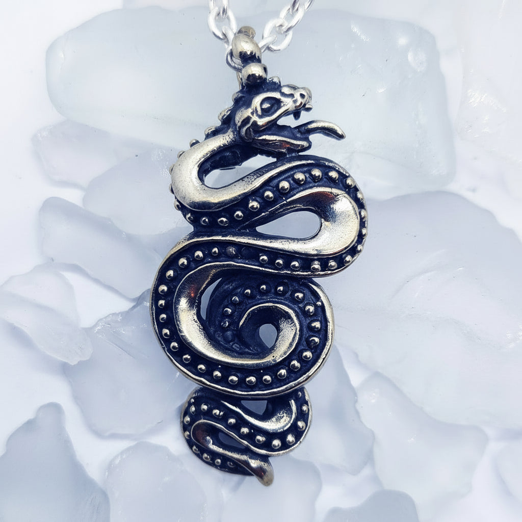 Snake Slithering Sterling Silver Pendant