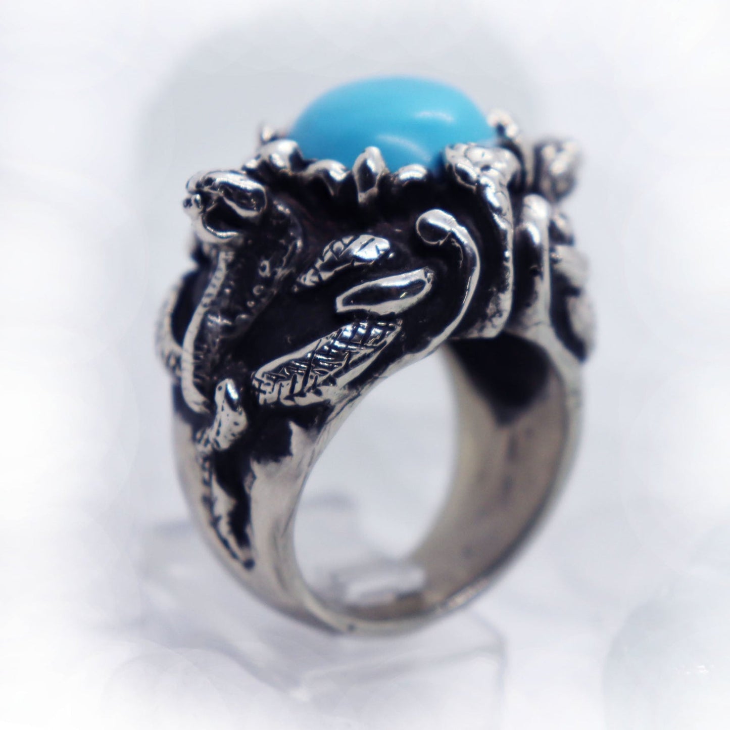 Cobras Black Mamba United Turquoise Stone Silver Ring