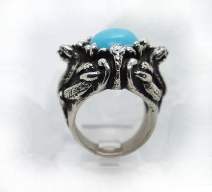 Cobras Black Mamba United Turquoise Stone Silver Ring