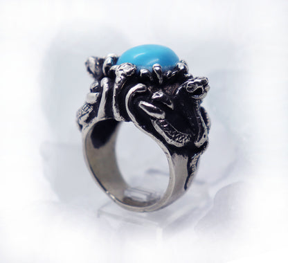 Cobras Black Mamba United Turquoise Stone Silver Ring