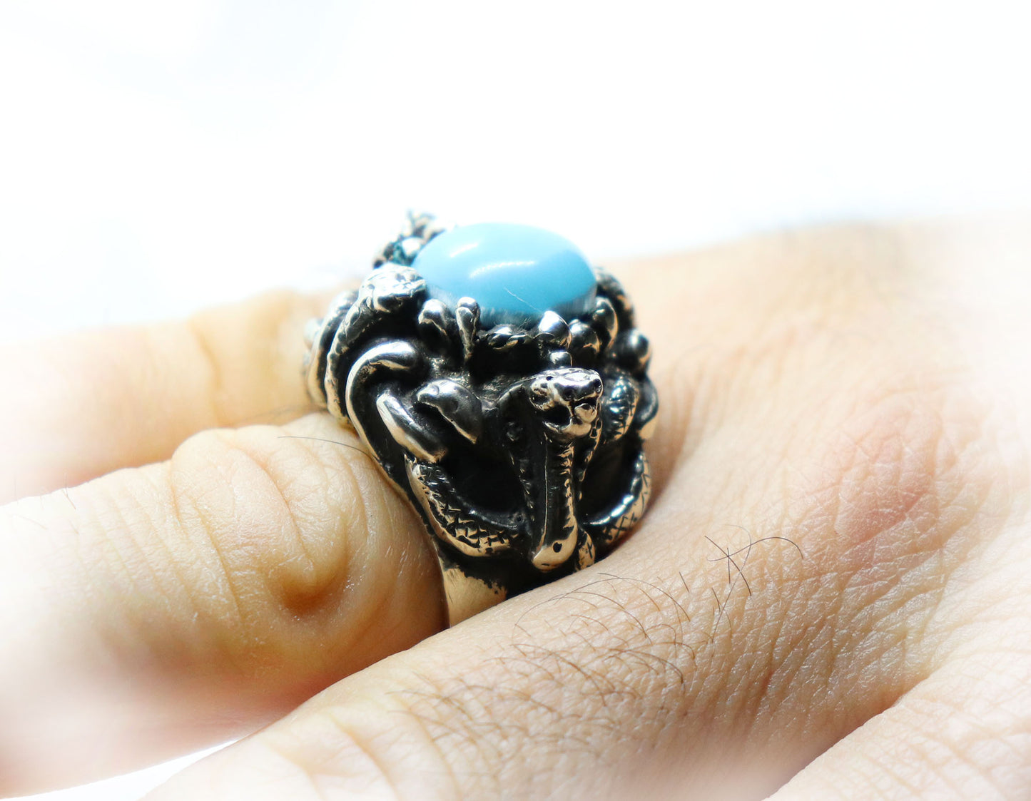Cobras Black Mamba United Turquoise Stone Silver Ring