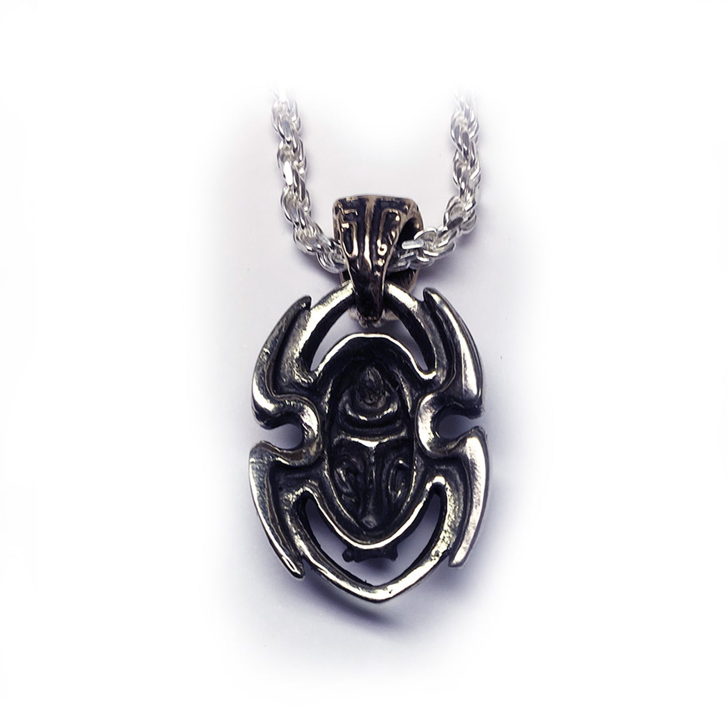Spider with Skull Head and Skull Hook Silver Pendant