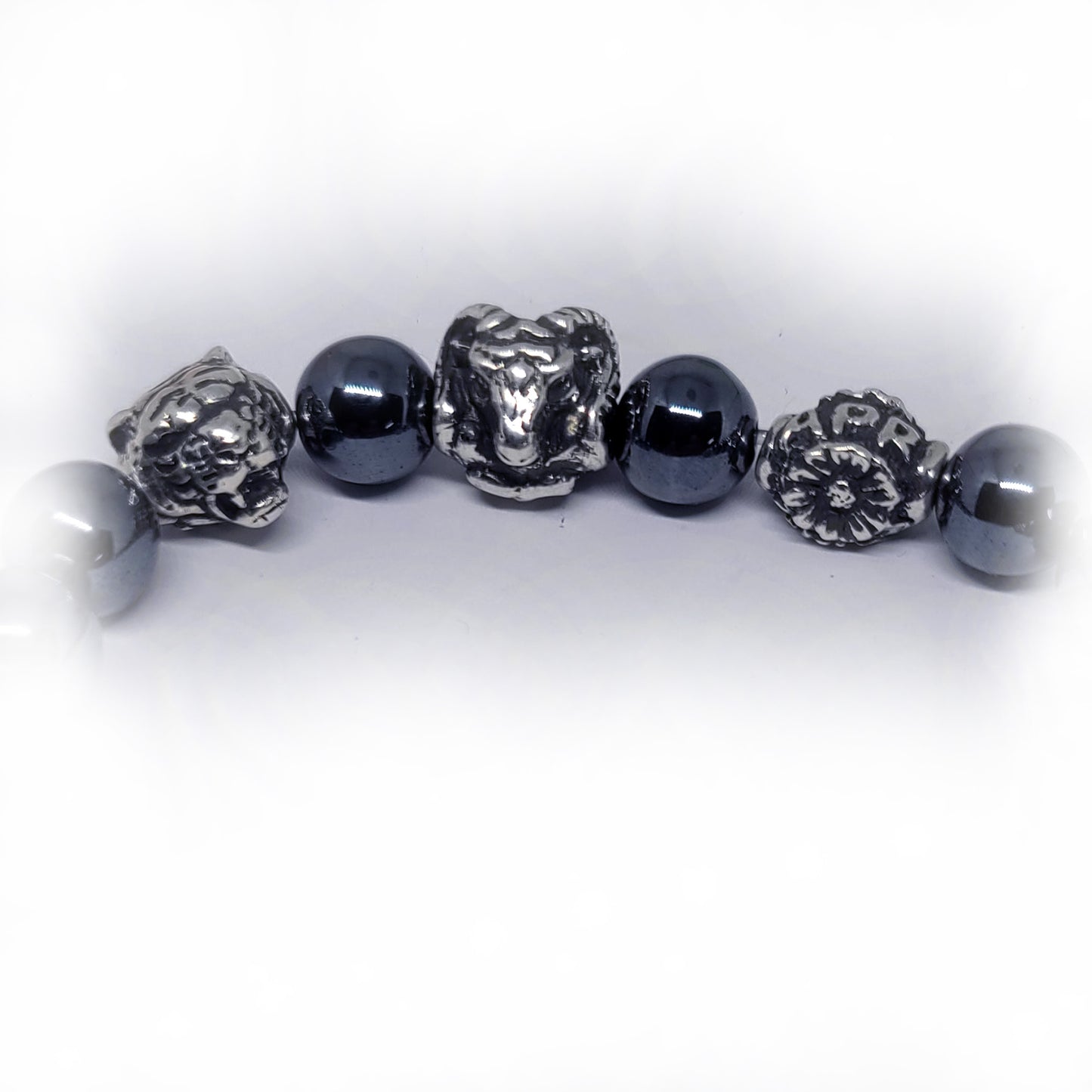 Tiger Birth Year Zodiac, Birth Months, Birth Month Flower Silver Hematite and Black Onyx Beads Bracelet