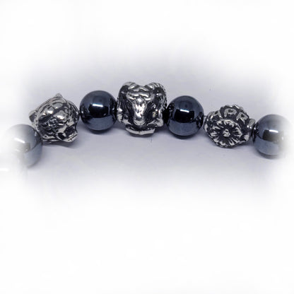 Tiger Birth Year Zodiac, Birth Months, Birth Month Flower Silver Hematite and Black Onyx Beads Bracelet
