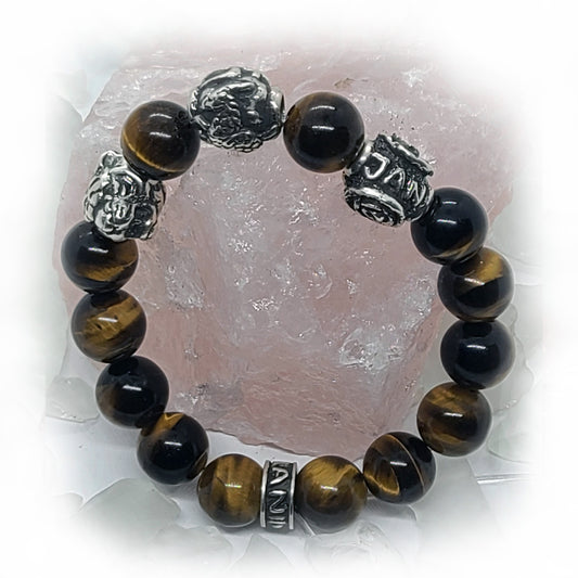 Tiger Birth Year Zodiac, Birth Months, Birth Month Flower Silver Hematite and Black Onyx Beads Bracelet
