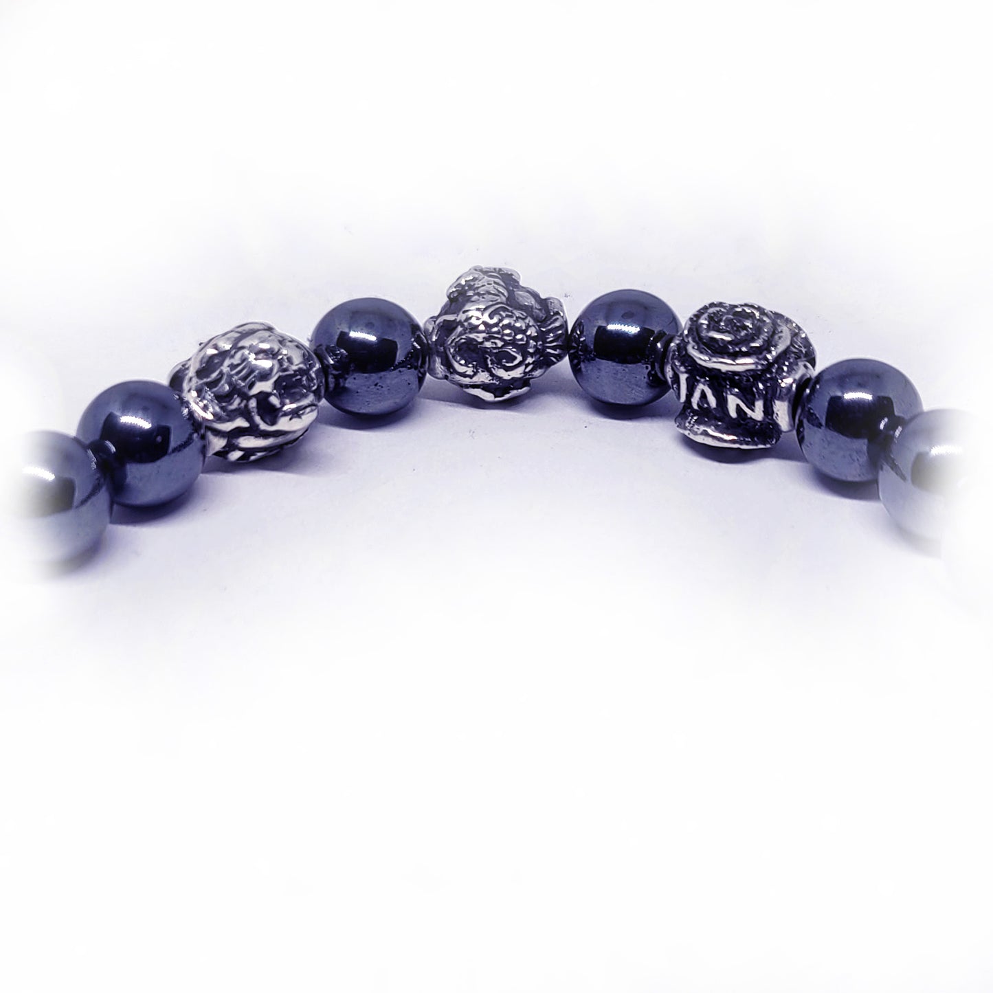 Tiger Birth Year Zodiac, Birth Months, Birth Month Flower Silver Hematite and Black Onyx Beads Bracelet