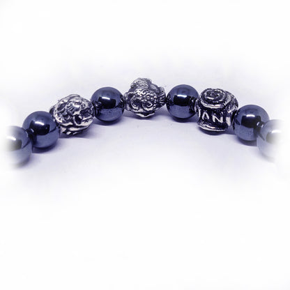 Tiger Birth Year Zodiac, Birth Months, Birth Month Flower Silver Hematite and Black Onyx Beads Bracelet