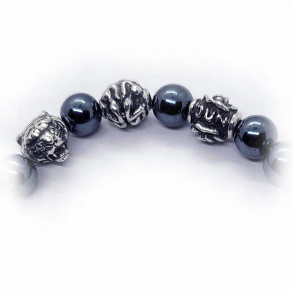 Tiger Birth Year Zodiac, Birth Months, Birth Month Flower Silver Hematite and Black Onyx Beads Bracelet