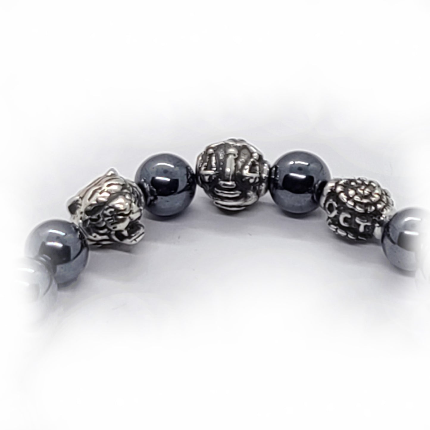 Tiger Birth Year Zodiac, Birth Months, Birth Month Flower Silver Hematite and Black Onyx Beads Bracelet