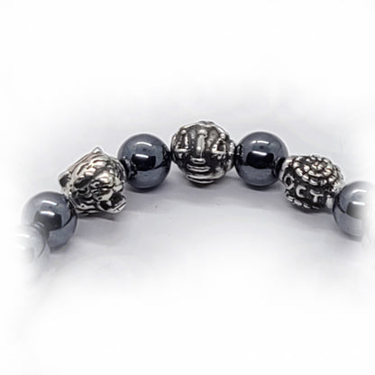 Tiger Birth Year Zodiac, Birth Months, Birth Month Flower Silver Hematite and Black Onyx Beads Bracelet