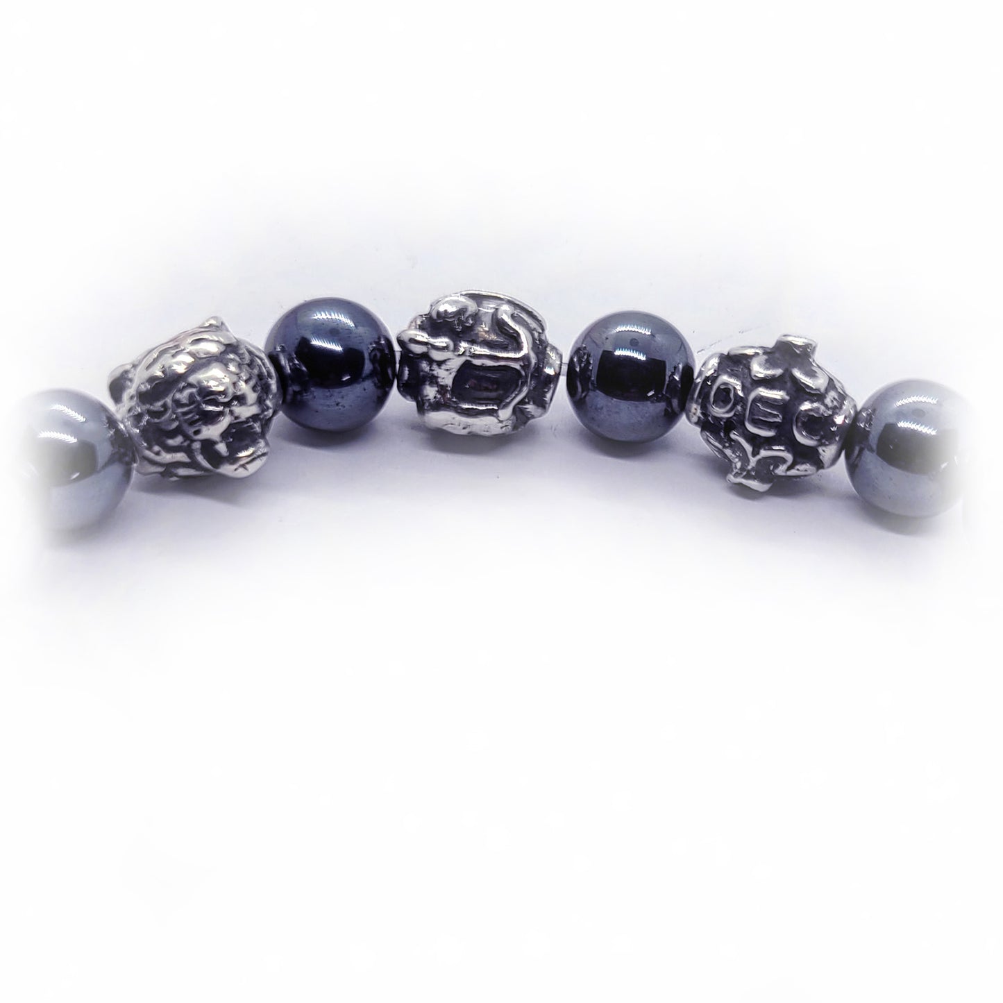 Tiger Birth Year Zodiac, Birth Months, Birth Month Flower Silver Hematite and Black Onyx Beads Bracelet