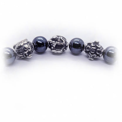 Tiger Birth Year Zodiac, Birth Months, Birth Month Flower Silver Hematite and Black Onyx Beads Bracelet