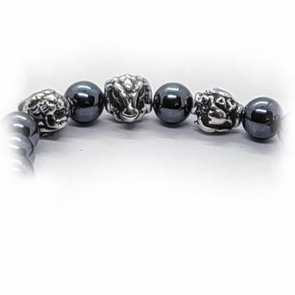 Tiger Birth Year Zodiac, Birth Months, Birth Month Flower Silver Hematite and Black Onyx Beads Bracelet