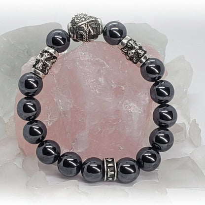 Tigran The Great and Two Crosses Silver Beads with Garnet stone Beads Bracelet