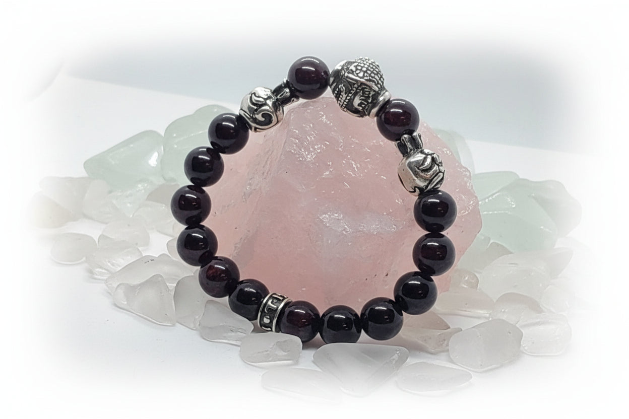 Tigran The Great and Two Pomegranates Silver Beads with Garnet stone Beads Bracelet