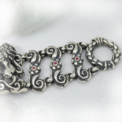 Royal Tigrani Kings Lion Sterling Silver Bracelet with Rubies