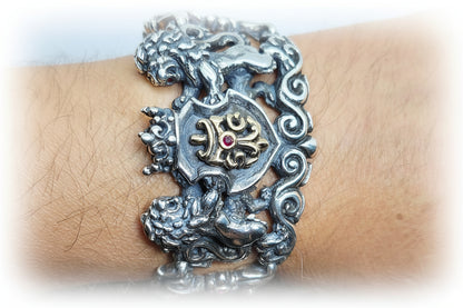 Royal Tigrani Kings Lion Sterling Silver Bracelet with Rubies