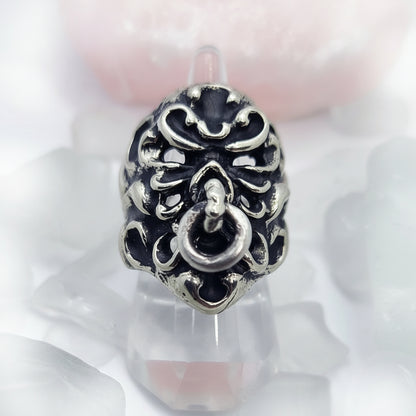 Tribal Skull with Nose Ring Sterling Silver Ring