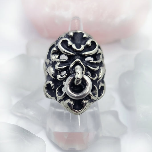 Tribal Skull with Nose Ring Sterling Silver Ring