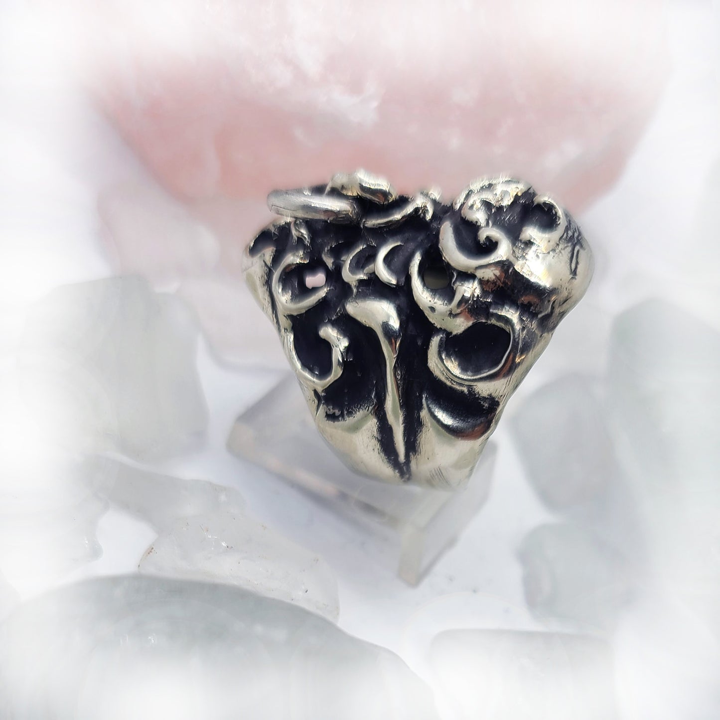 Tribal Skull with Nose Ring Sterling Silver Ring