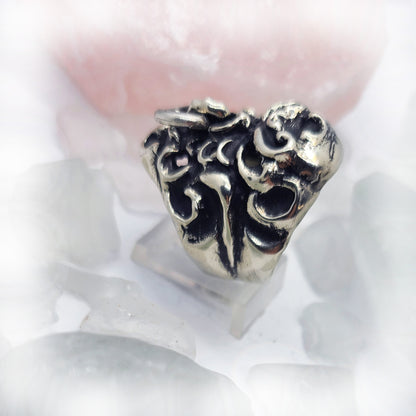 Tribal Skull with Nose Ring Sterling Silver Ring