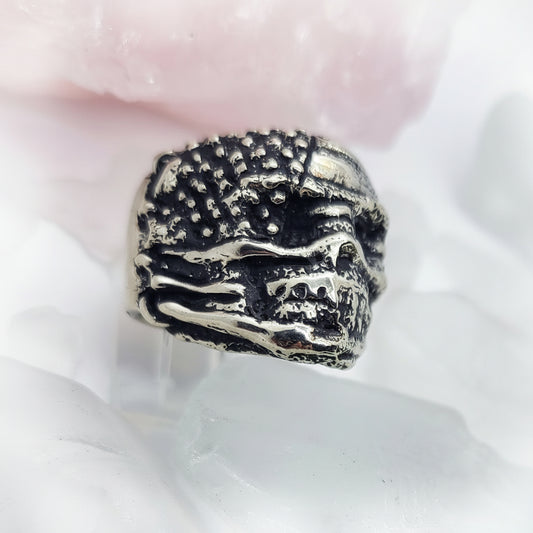 USA Flag Skull Sterling Silver Ring
