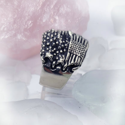 USA Flag Skull Sterling Silver Ring
