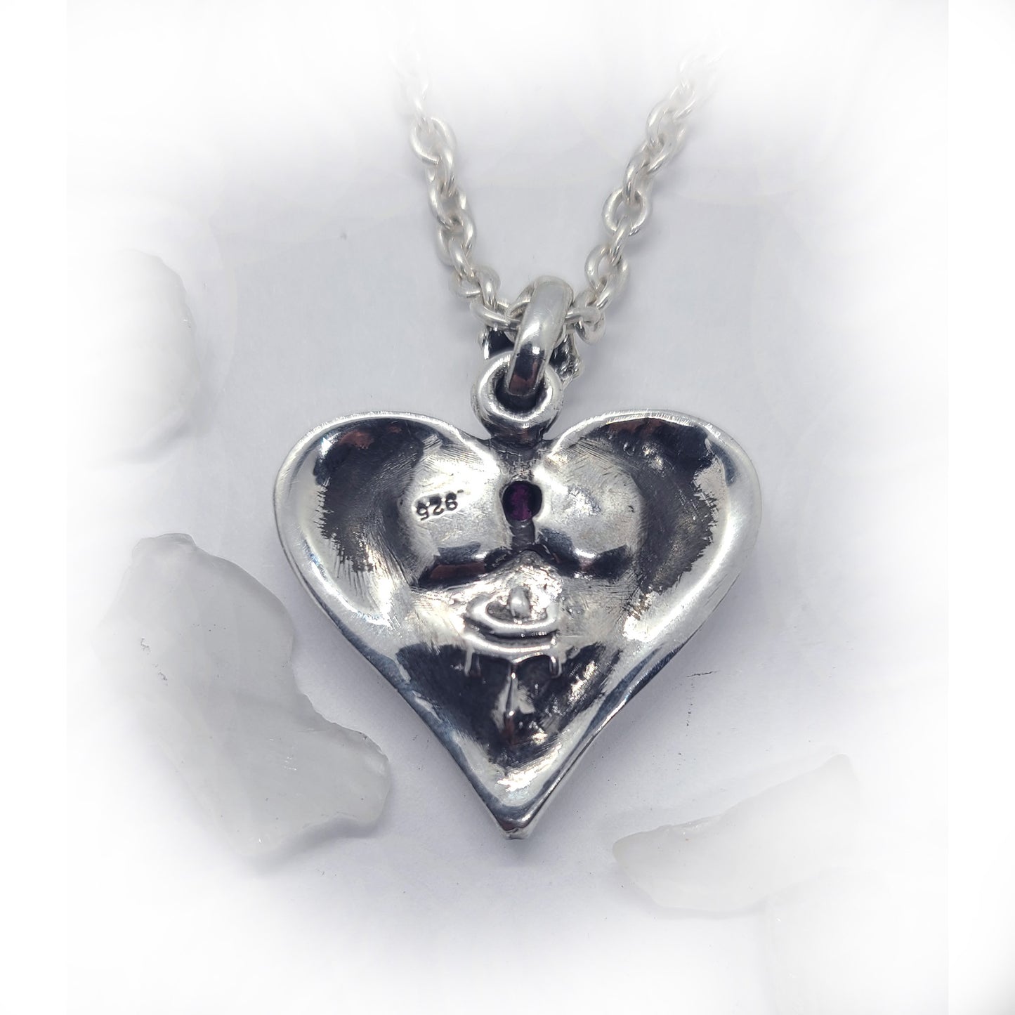 Vagina with Stone. Legs in Shape of an Heart Silver Pendant
