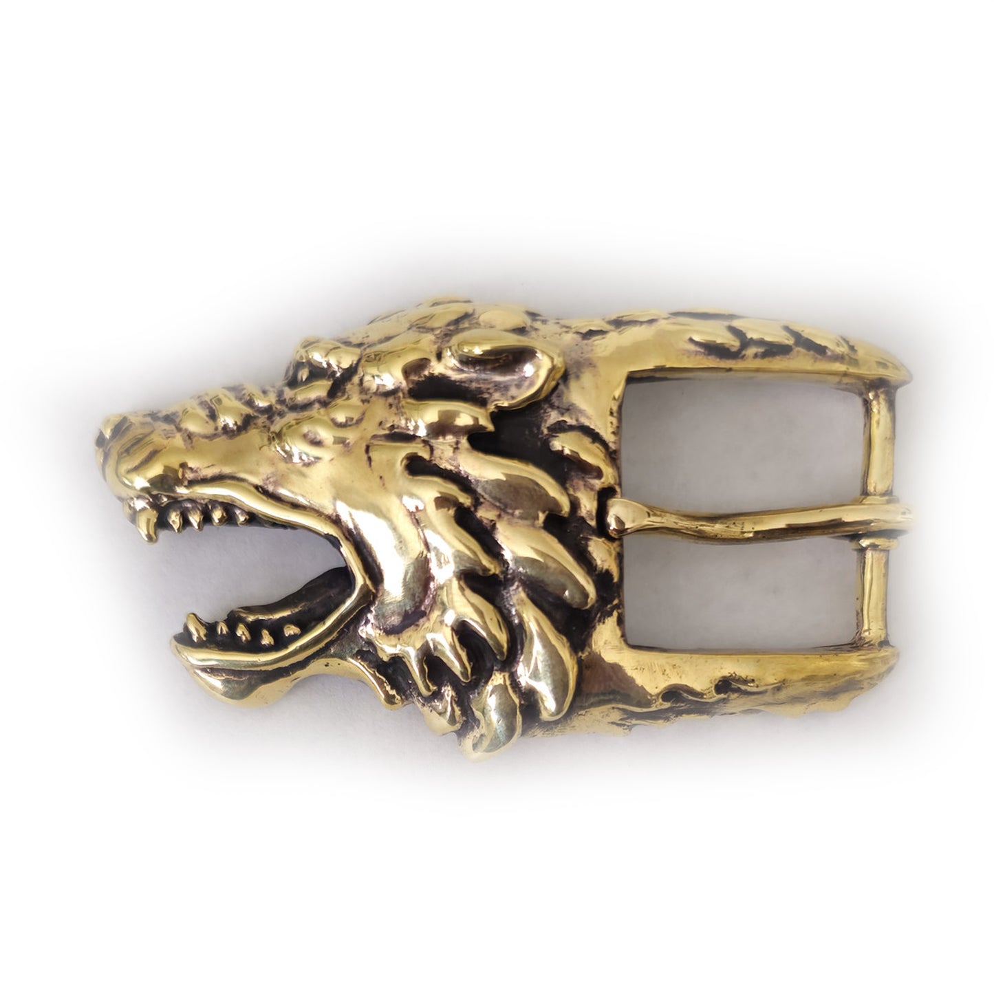 Wolf Angry Head Brass Belt Buckle