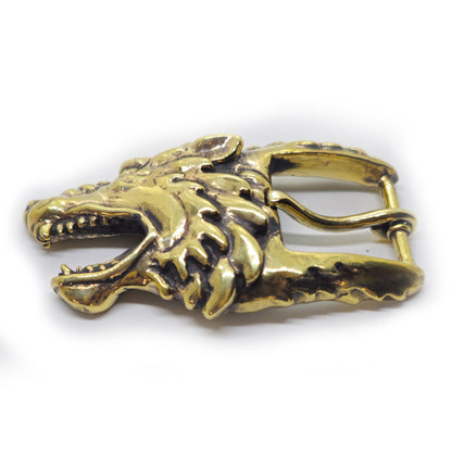 Wolf Angry Head Brass Belt Buckle