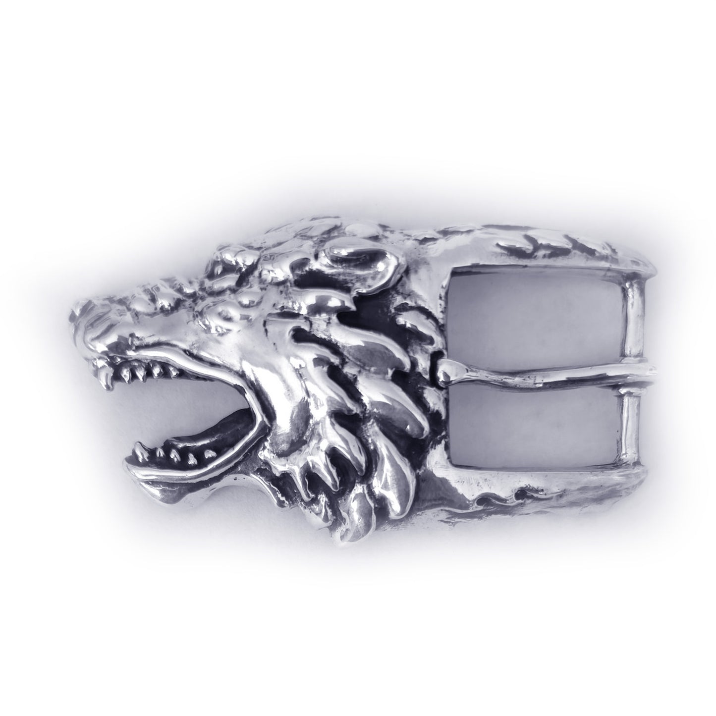 Wolf Angry Head Sterling Silver Belt Buckle