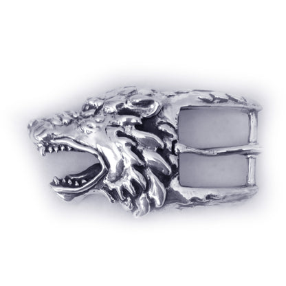 Wolf Angry Head Sterling Silver Belt Buckle