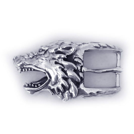 Wolf Angry Head Sterling Silver Belt Buckle