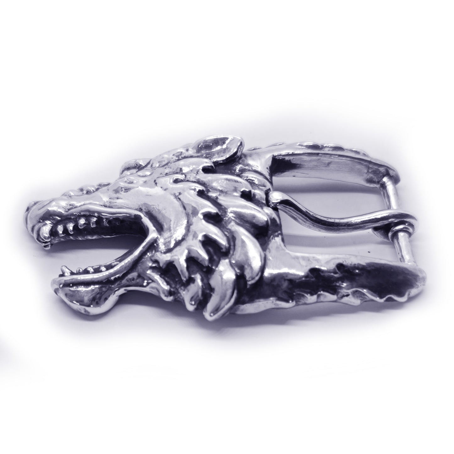 Wolf Angry Head Sterling Silver Belt Buckle