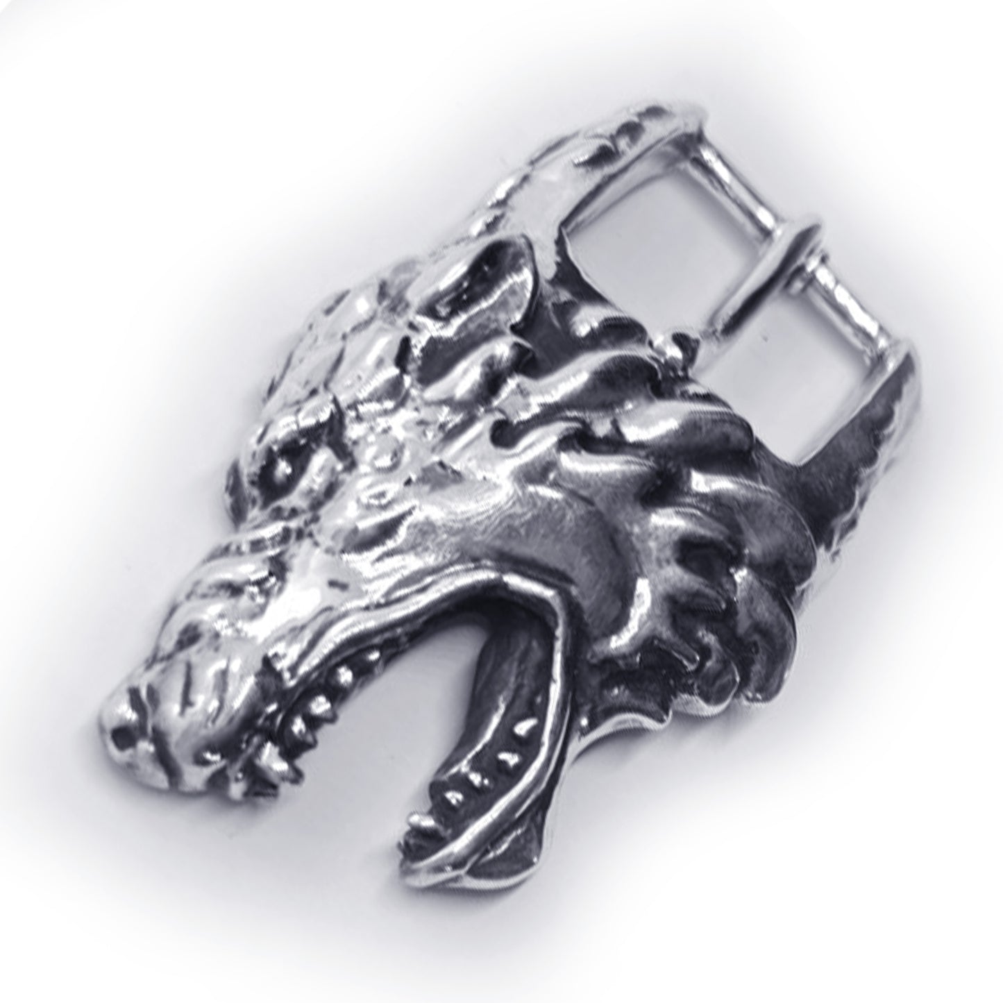 Wolf Angry Head Sterling Silver Belt Buckle
